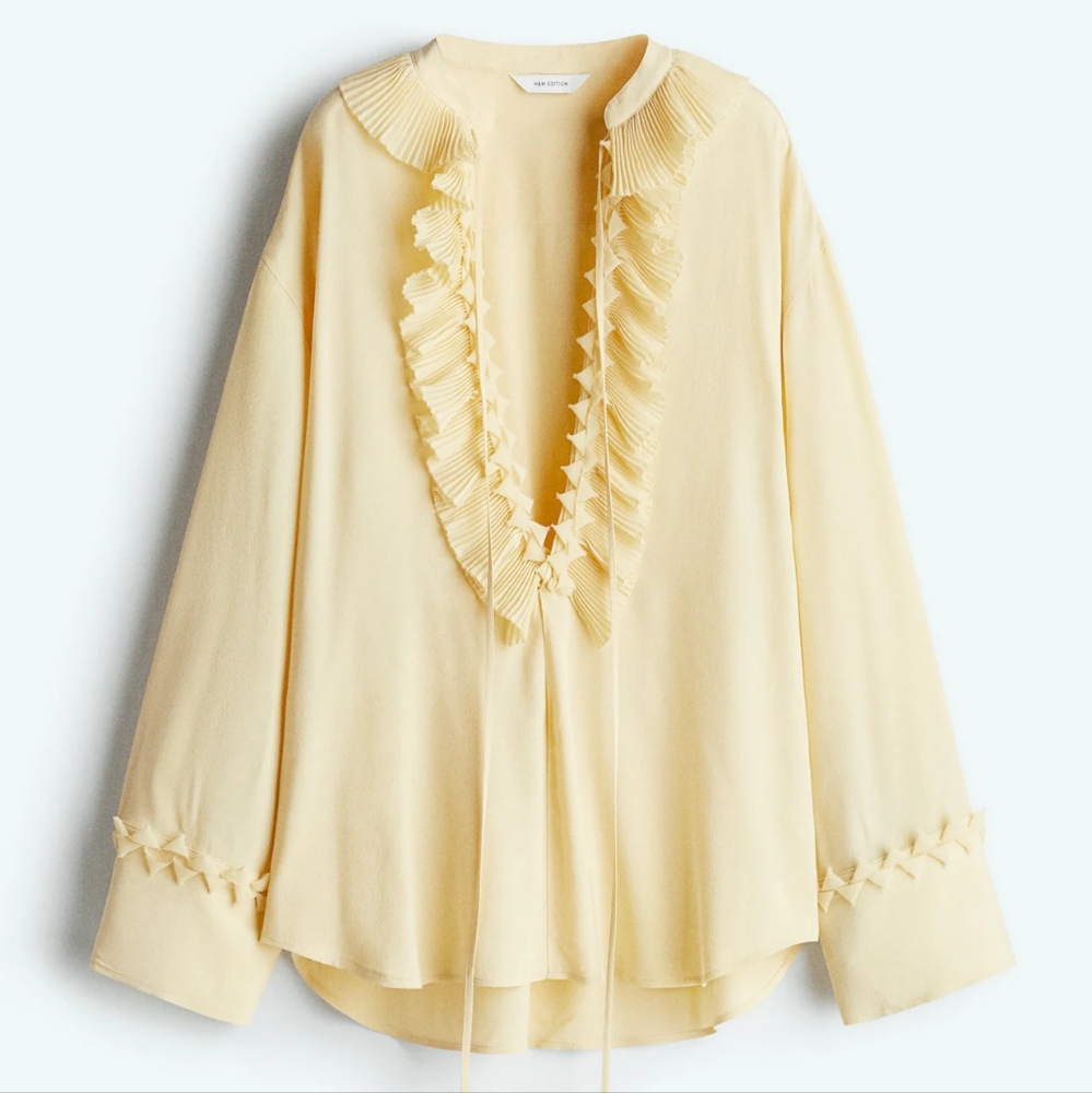 H&M Pale Yellow Ruffle V-Neck Blouse - Picture 6 of 11